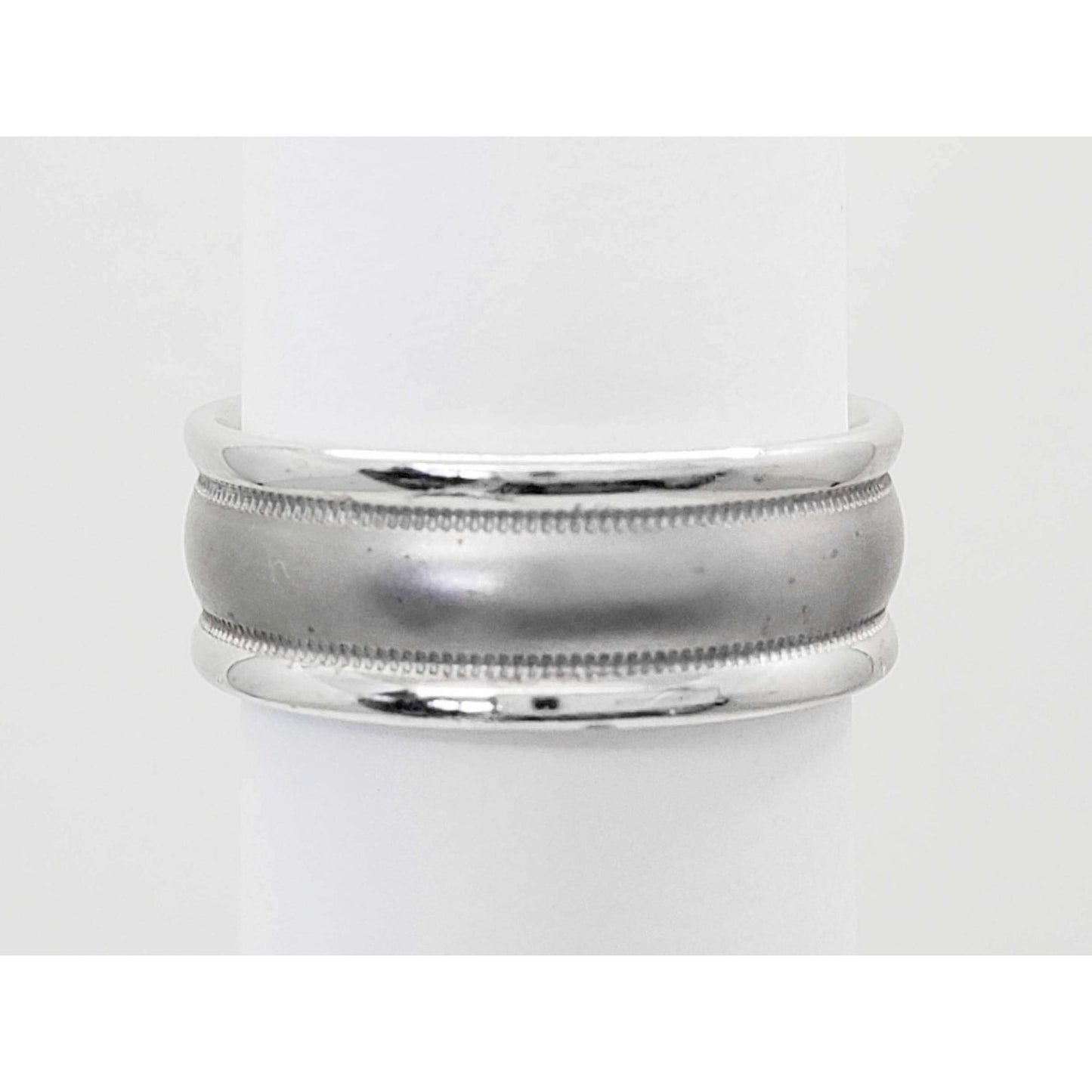 7mm Wide Brushed Milgrain Inlay Band Ring 14k White Gold Size 8