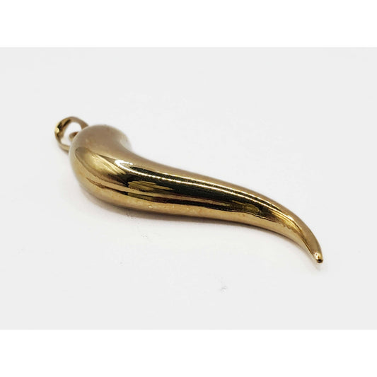 Italian Cornicello Horn Lucky Charm Pendant 14k Gold MI 1-3/4"