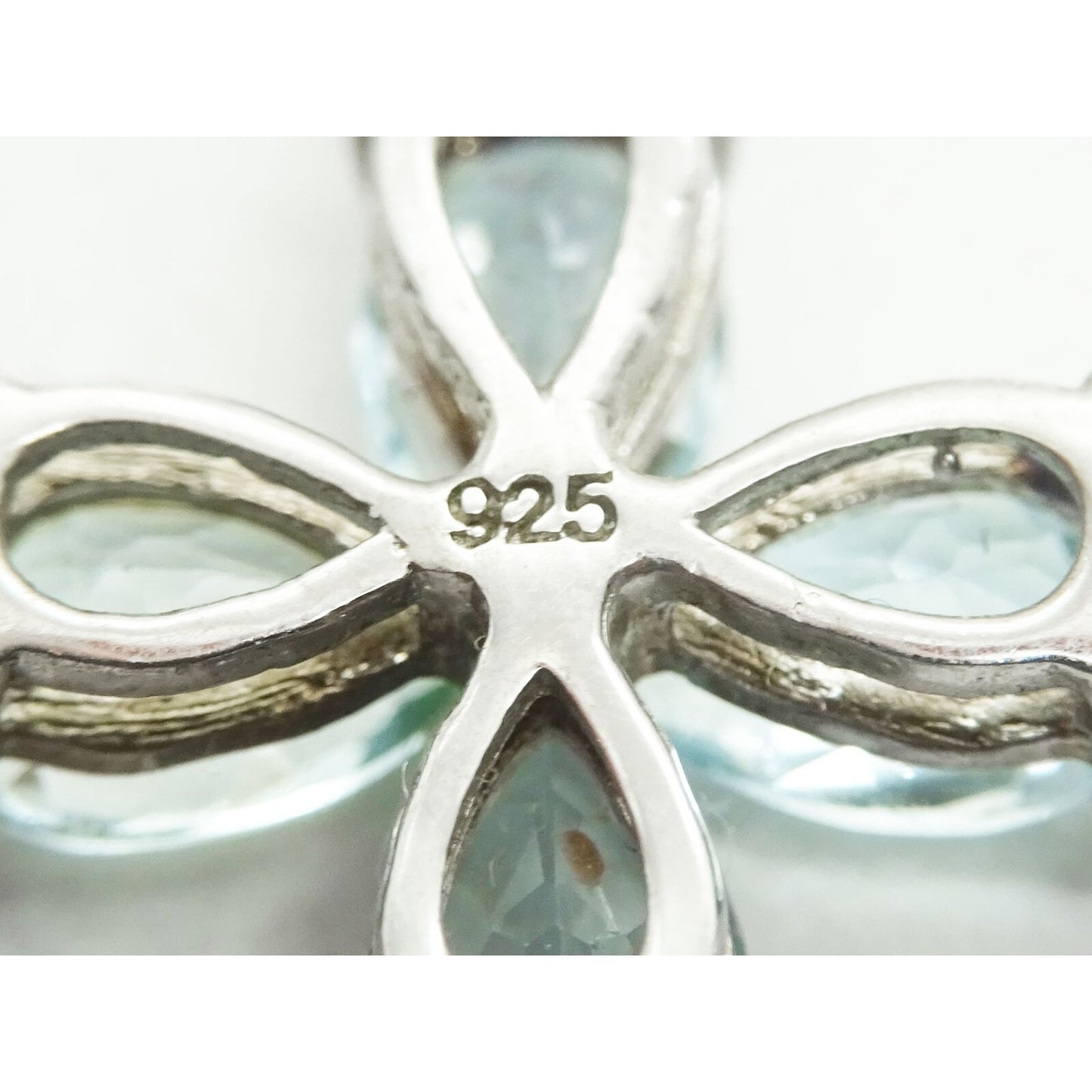 Pear Blue Topaz Cross Pendant Sterling Silver