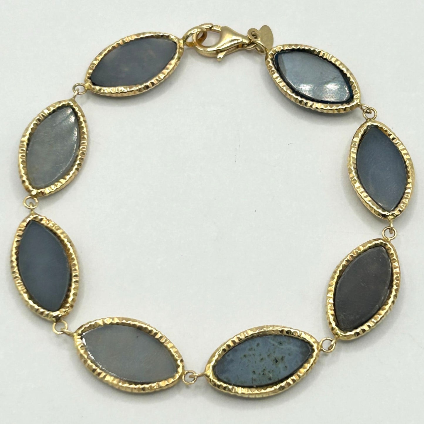 Estate Vintage Milor 14k Yellow Gold Marquise Druzy Link Bracelet Italy 7.5”