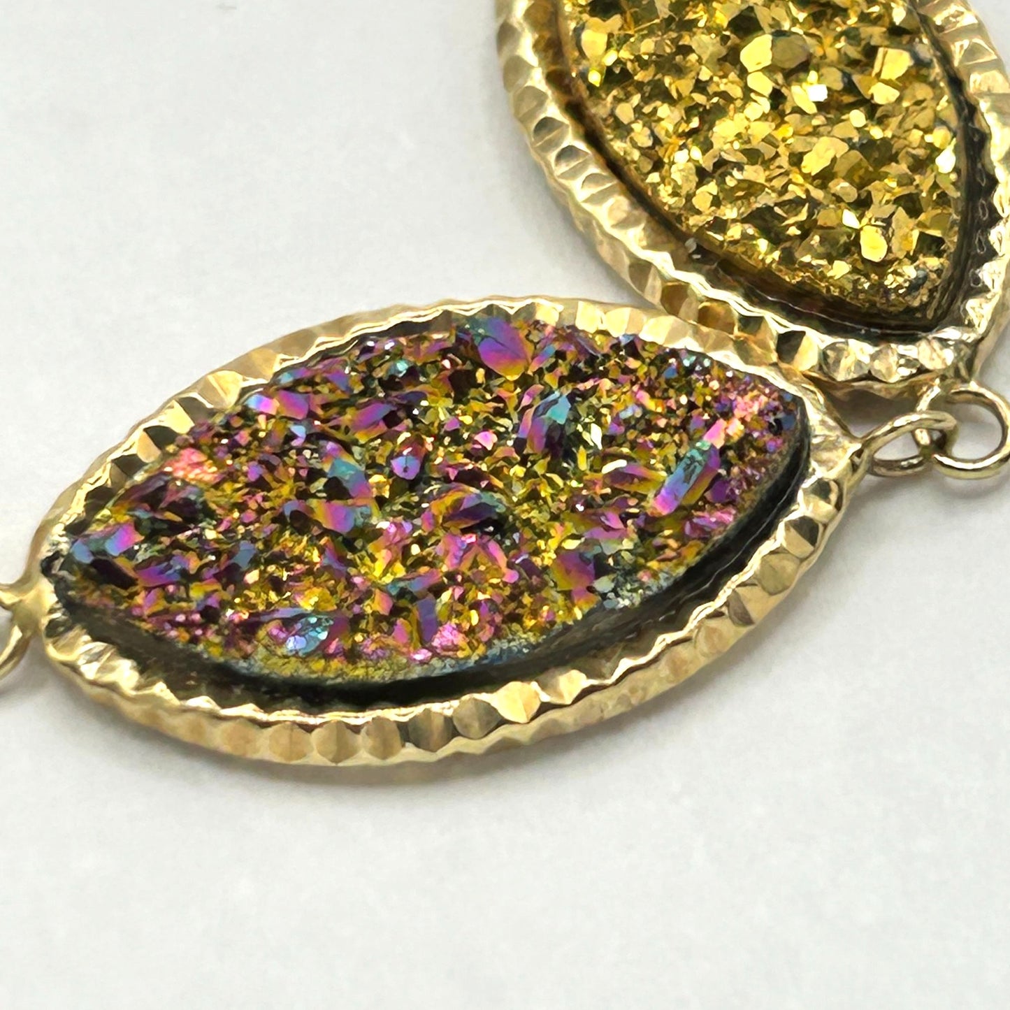 Estate Vintage Milor 14k Yellow Gold Marquise Druzy Link Bracelet Italy 7.5”