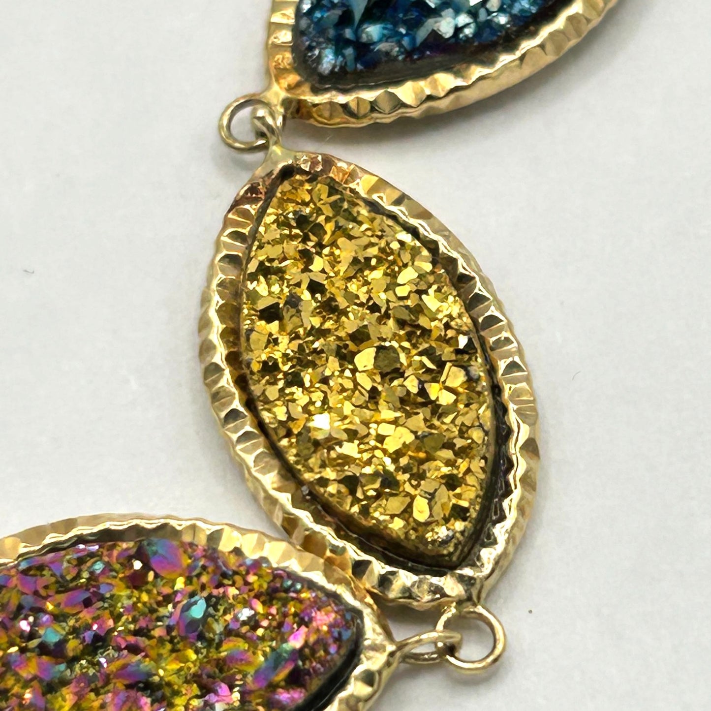 Estate Vintage Milor 14k Yellow Gold Marquise Druzy Link Bracelet Italy 7.5”