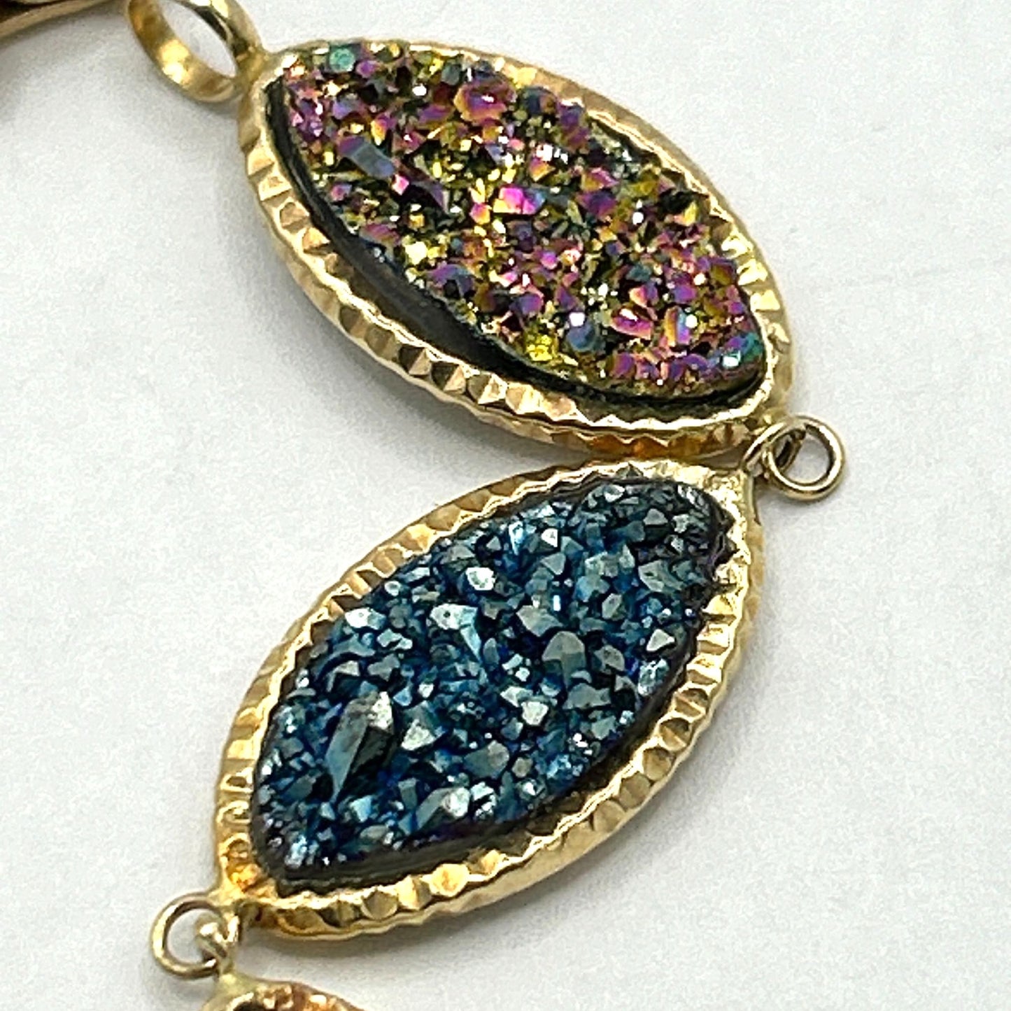 Estate Vintage Milor 14k Yellow Gold Marquise Druzy Link Bracelet Italy 7.5”