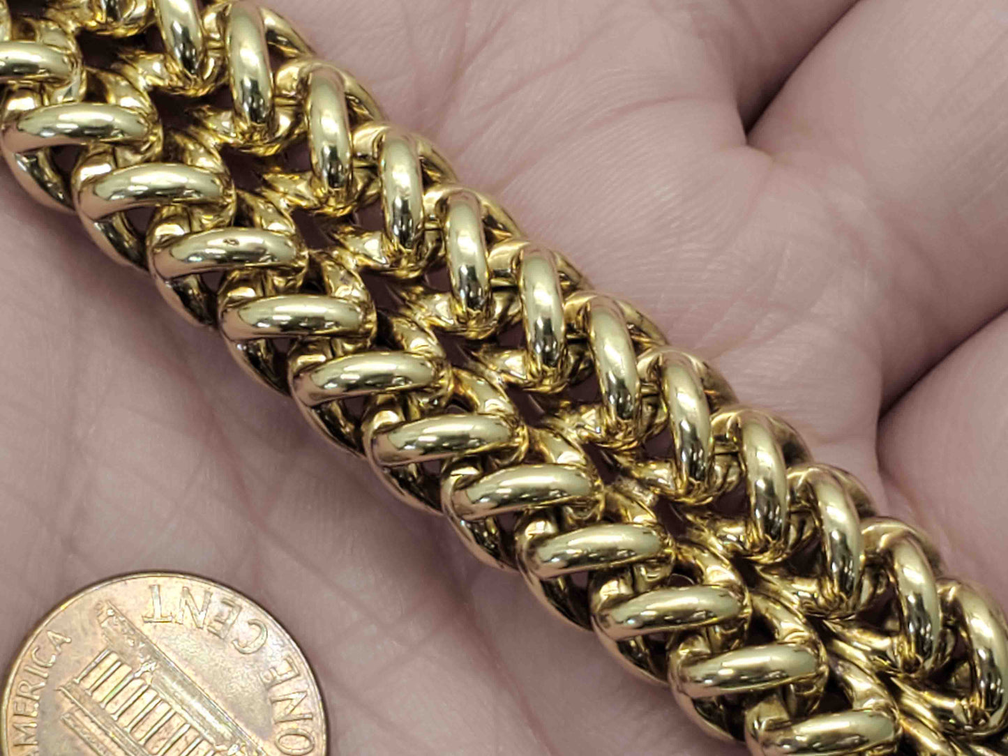 18mm Wide 6mm Thick Bracelet 14k Gold 7-7/8" Long 51.2 Grams