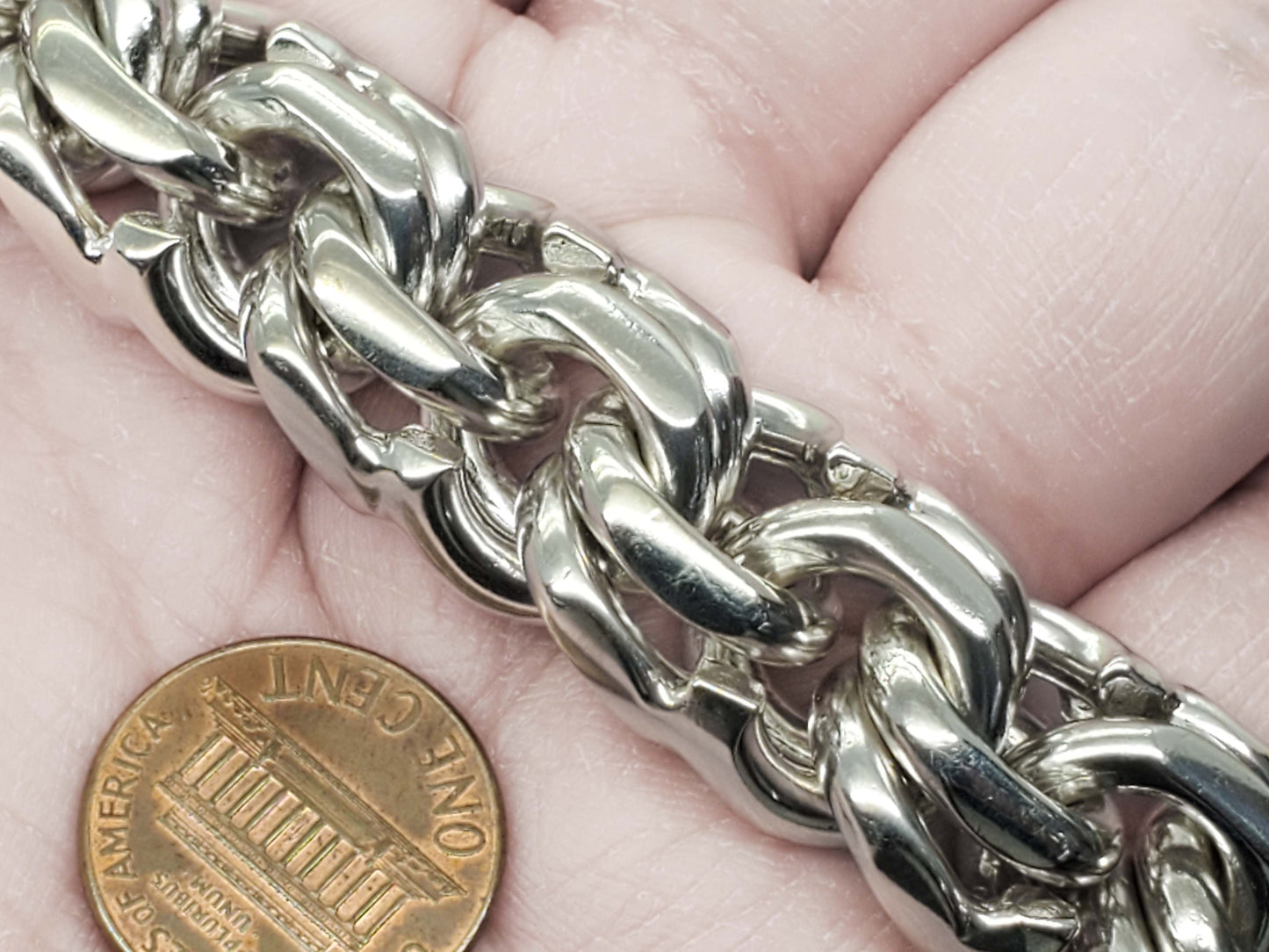 Mexico 18mm Solid Chino Link Chain Necklace Sterling Silver 523.9 Grams