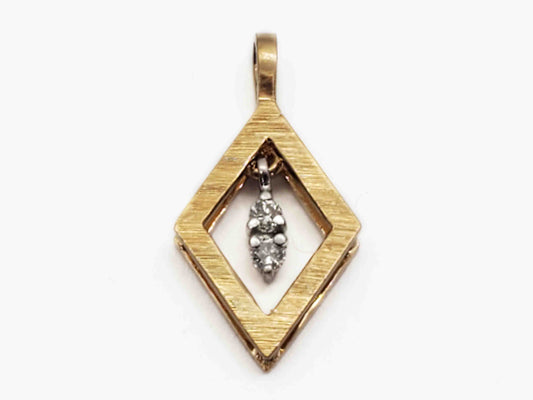 0.05 ctw Diamond Dangle Diamond-Shaped Openwork Pendant 14k Two-Tone Gold