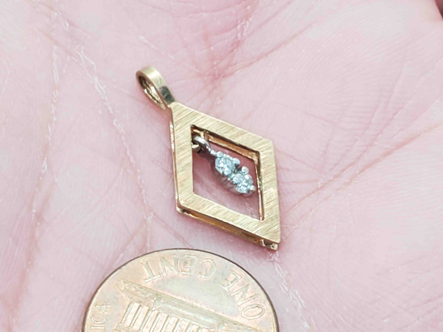 0.05 ctw Diamond Dangle Diamond-Shaped Openwork Pendant 14k Two-Tone Gold