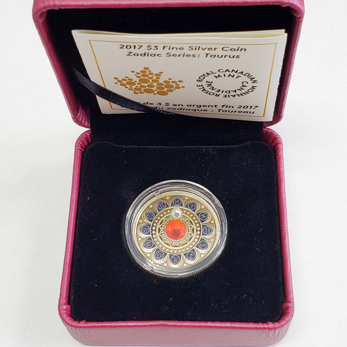 Royal Canadian Mint 2017 $3 1/4 oz .999 Fine Silver Zodiac Taurus Coin w/Box