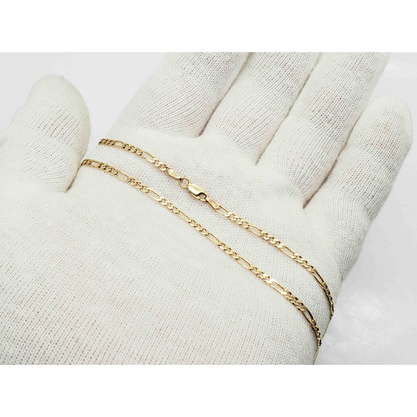2.6mm Wide Figaro Style Chain Necklace 14k Gold 18" Long