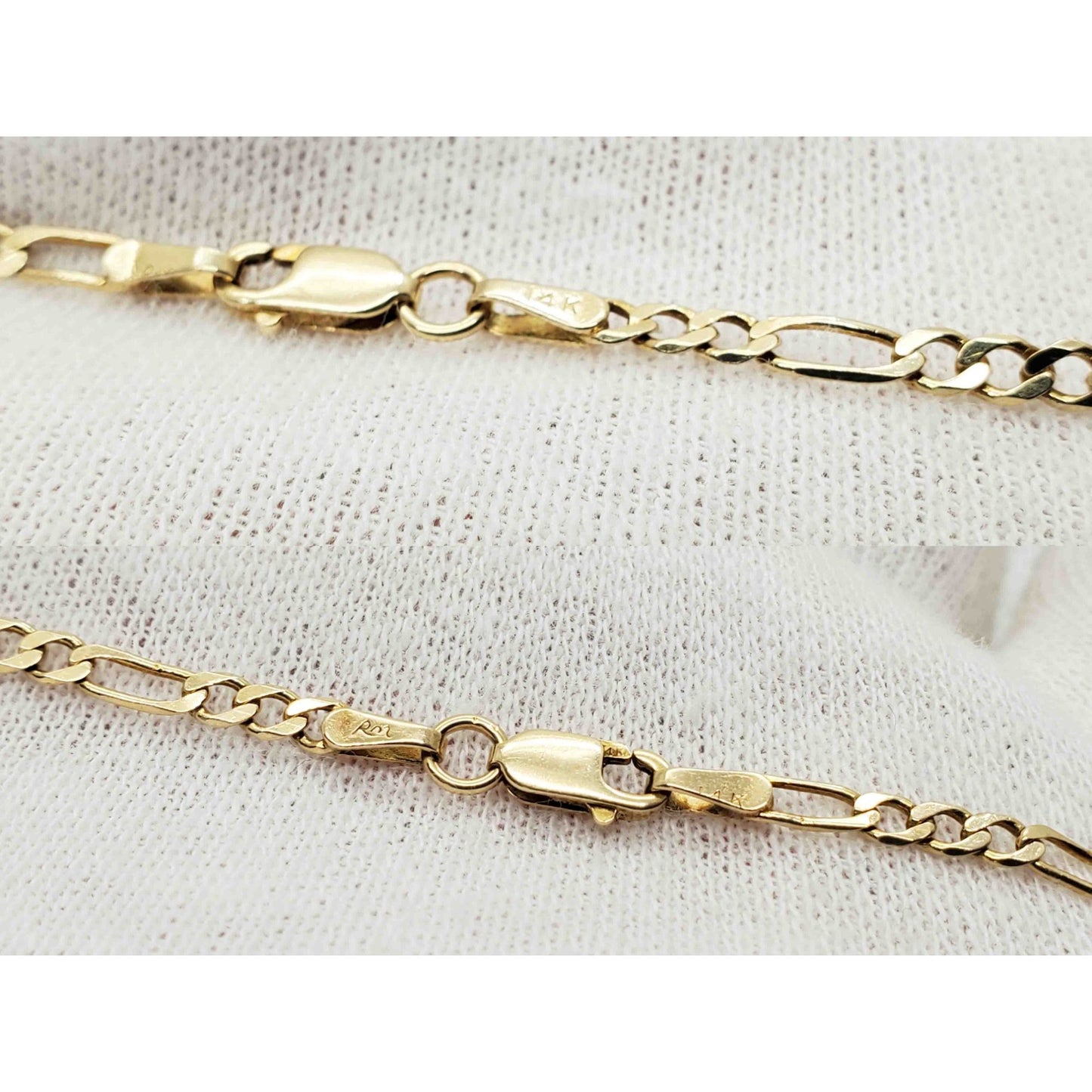 2.6mm Wide Figaro Style Chain Necklace 14k Gold 18" Long