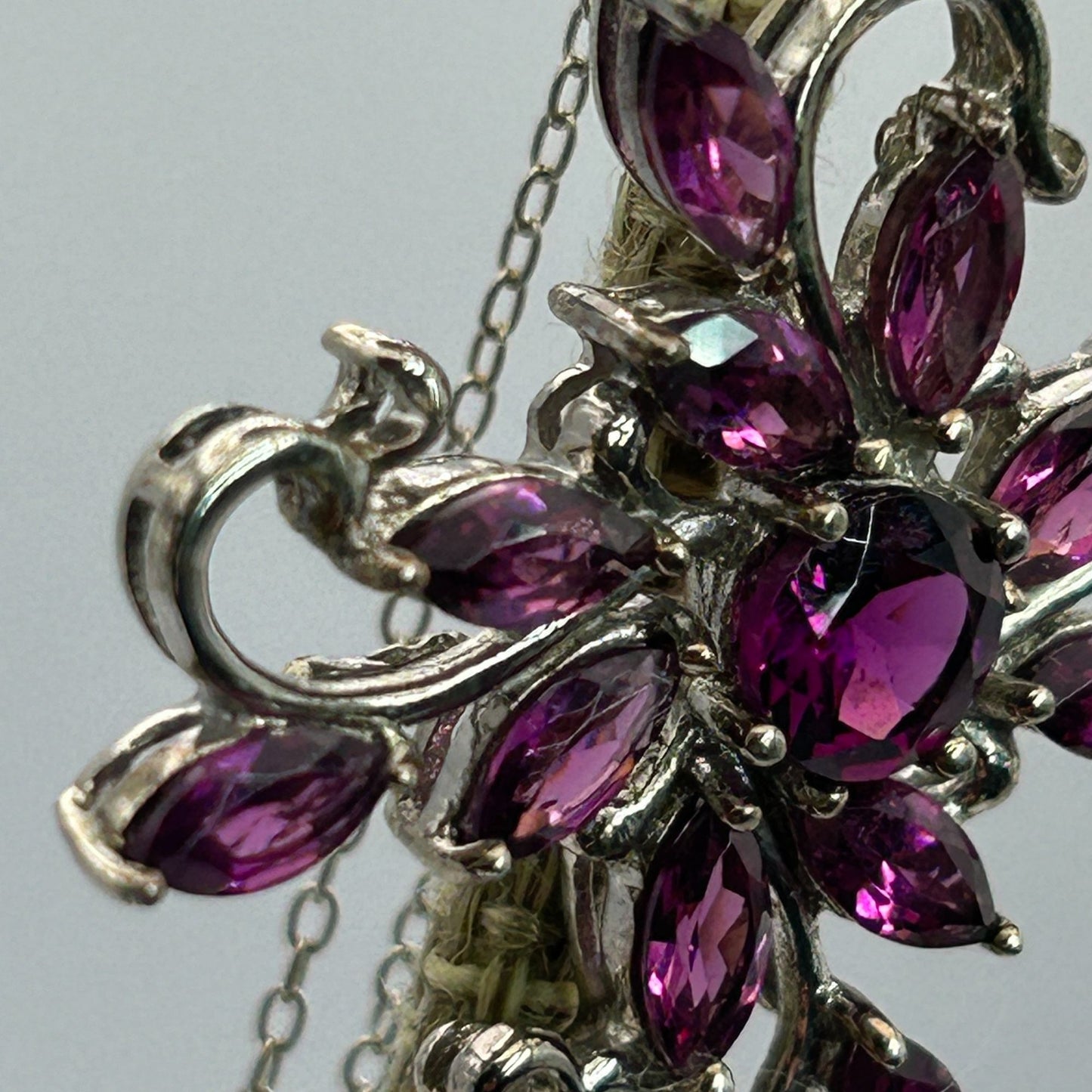 BBJ .925 Sterling Silver Raspberry Rhodolite Cross Pendant 18.5” Necklace