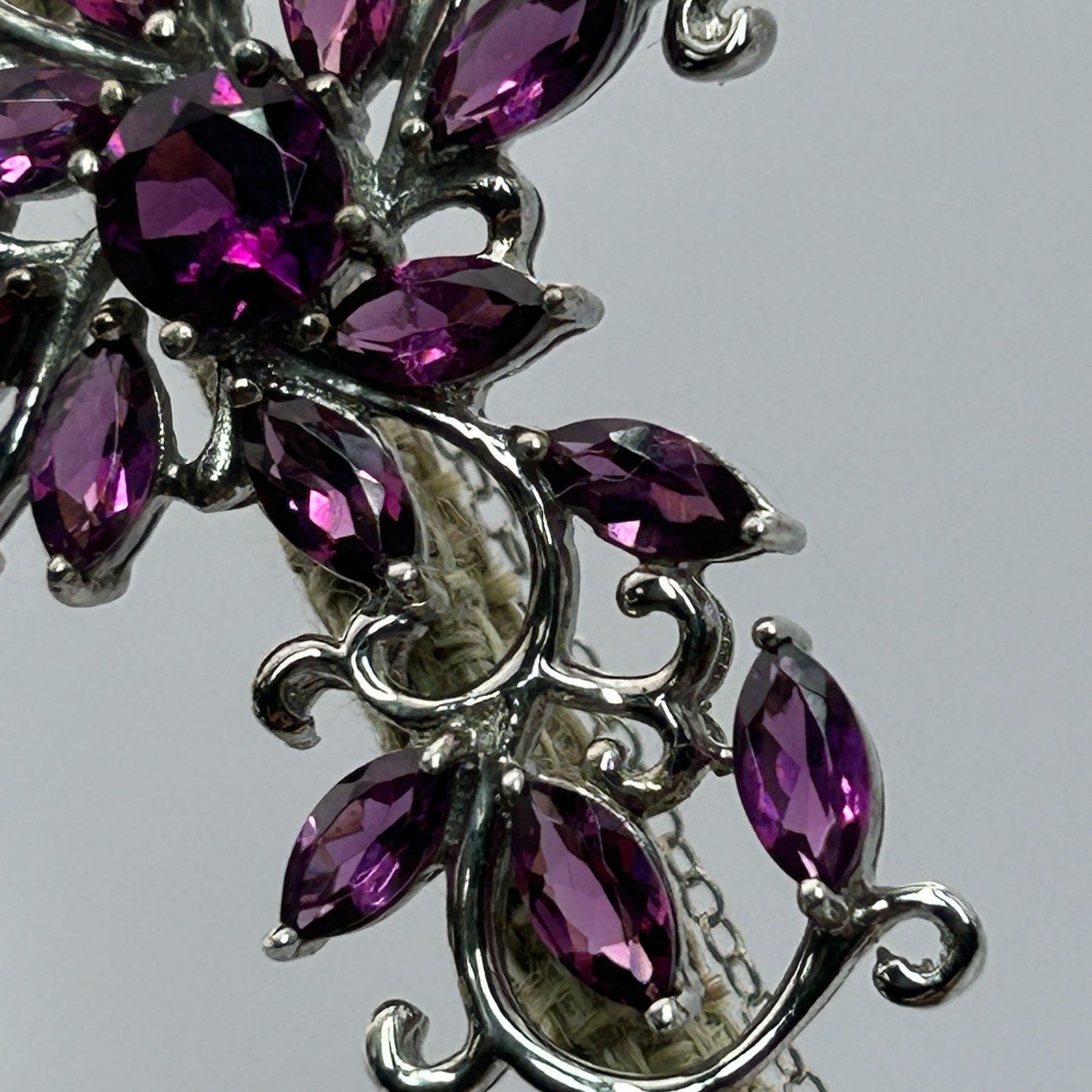 BBJ .925 Sterling Silver Raspberry Rhodolite Cross Pendant 18.5” Necklace