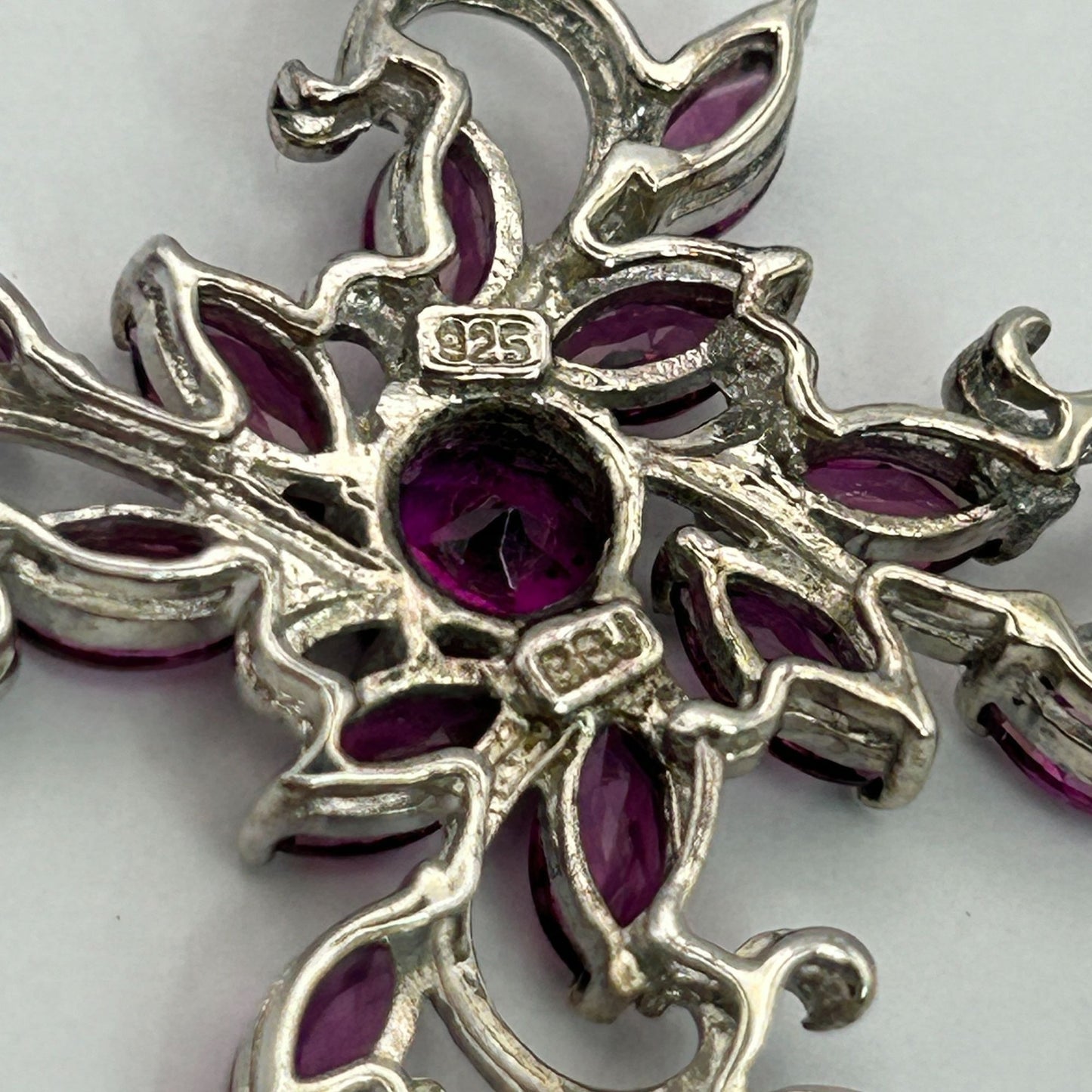 BBJ .925 Sterling Silver Raspberry Rhodolite Cross Pendant 18.5” Necklace
