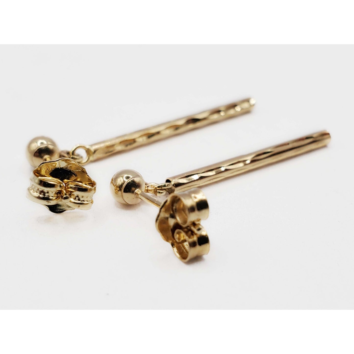 Thin Dia-Cut Rod Dangle Earrings 14k Gold