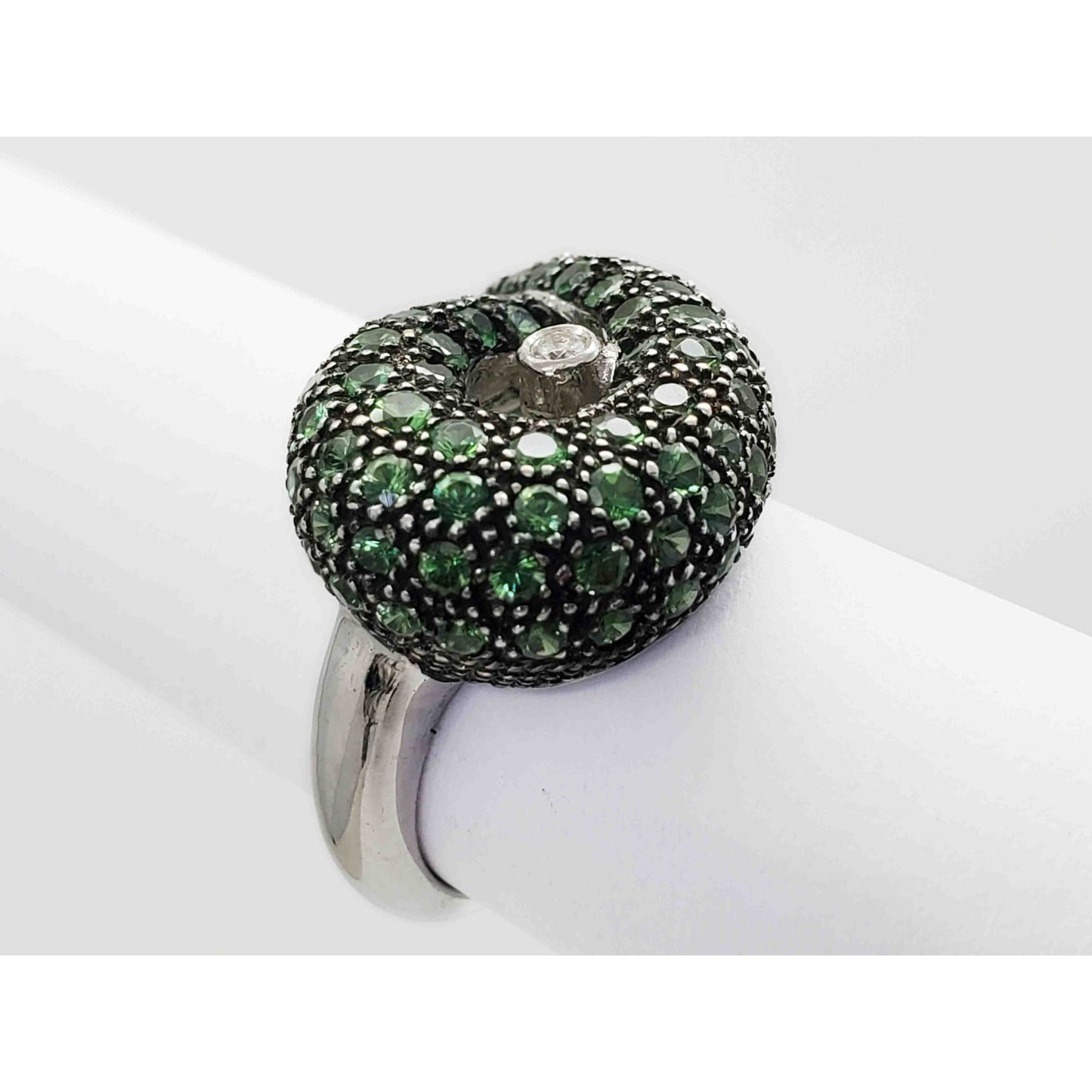 LeVian Tsavorite Garnet & Diamond Statement Ring 18k White Gold Size 7