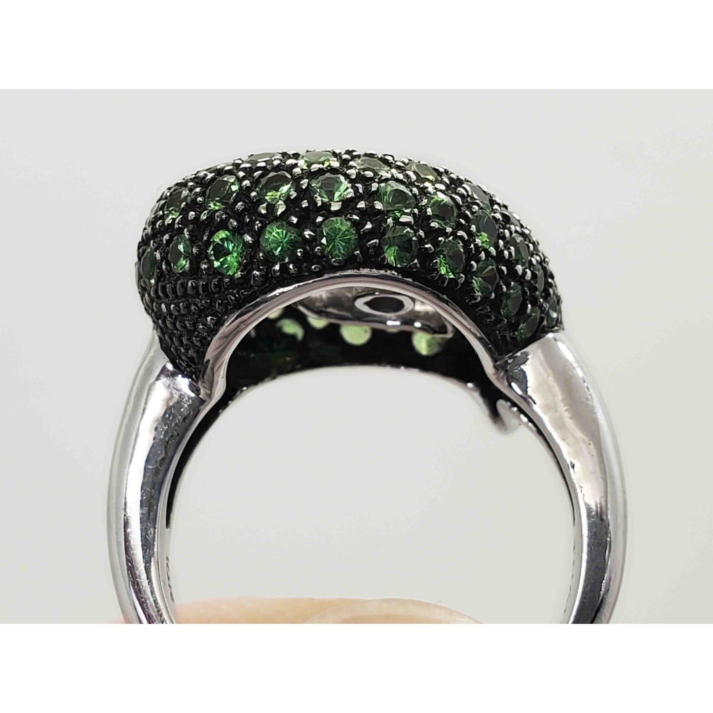 LeVian Tsavorite Garnet & Diamond Statement Ring 18k White Gold Size 7