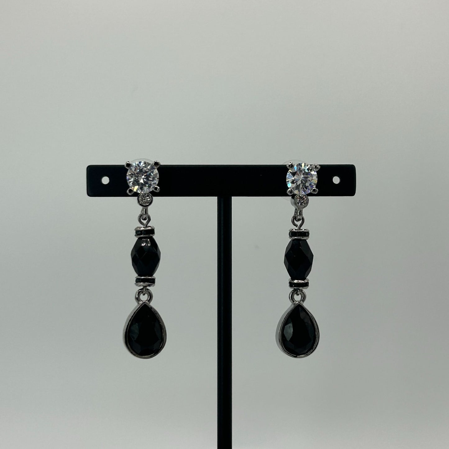 St John Medium 2" Silver Drop Dangle Black Earrings