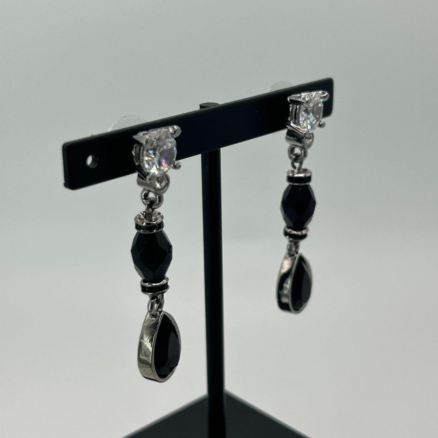 St John Medium 2" Silver Drop Dangle Black Earrings