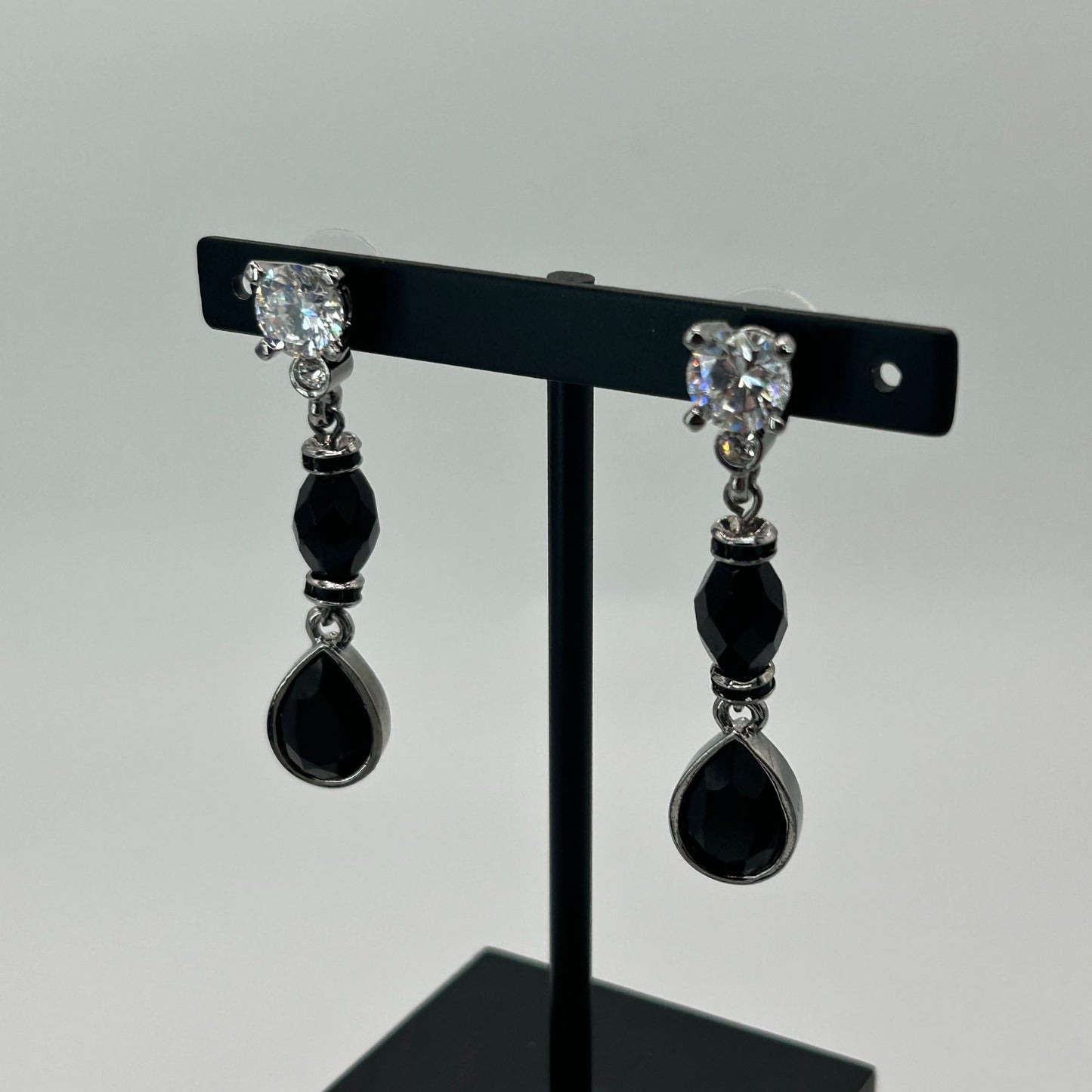 St John Medium 2" Silver Drop Dangle Black Earrings