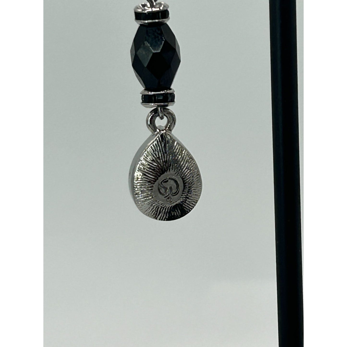 St John Medium 2" Silver Drop Dangle Black Earrings