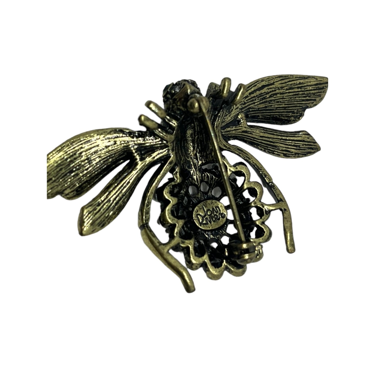 Joan Rivers Bee Pin Brooch Crystals Signed Animal Bug Statement Clear Green