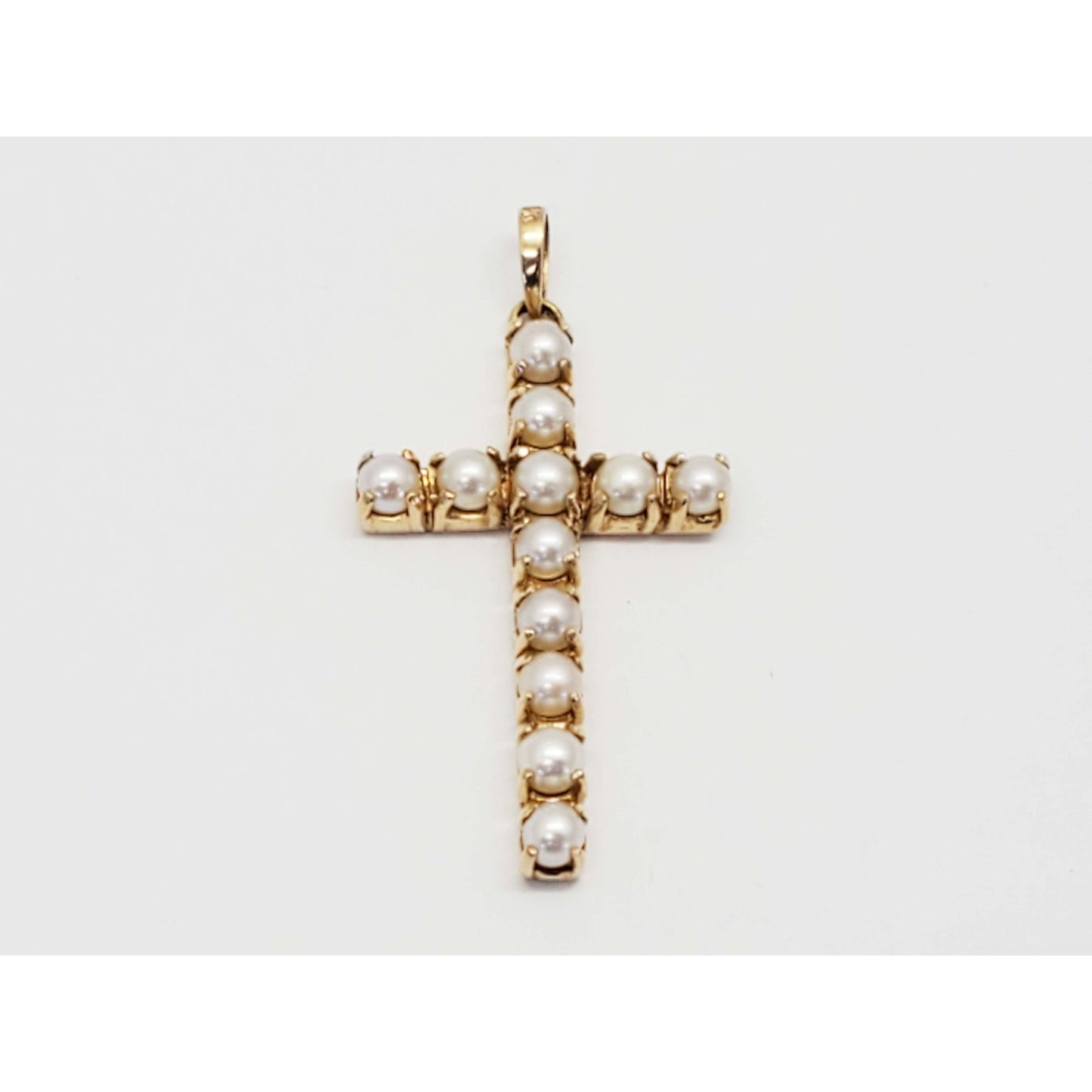 4mm Pearl Cross Pendant 14k Gold