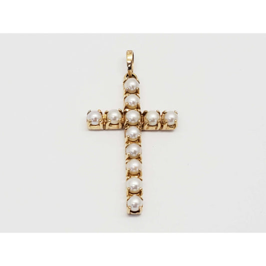 4mm Pearl Cross Pendant 14k Gold