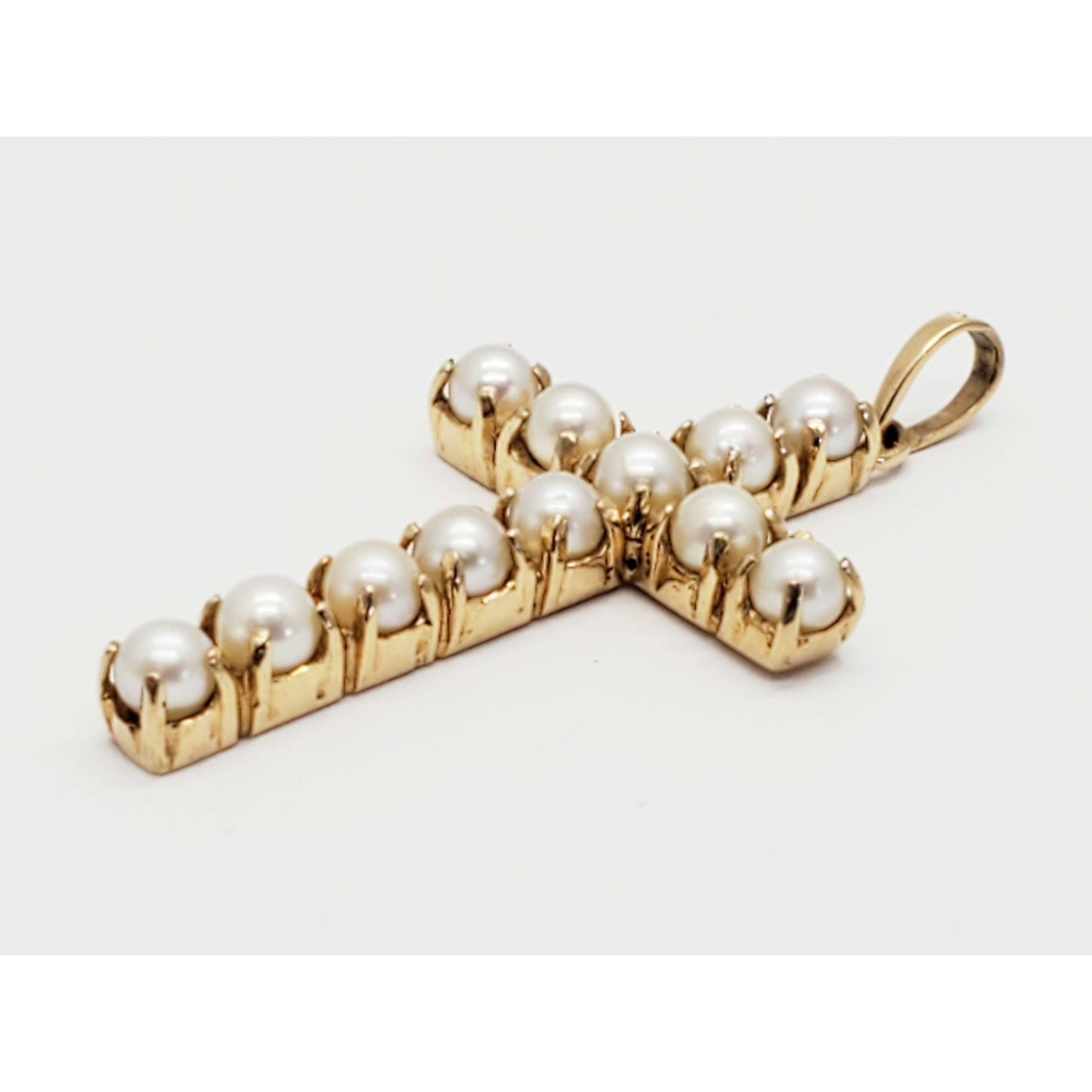 4mm Pearl Cross Pendant 14k Gold