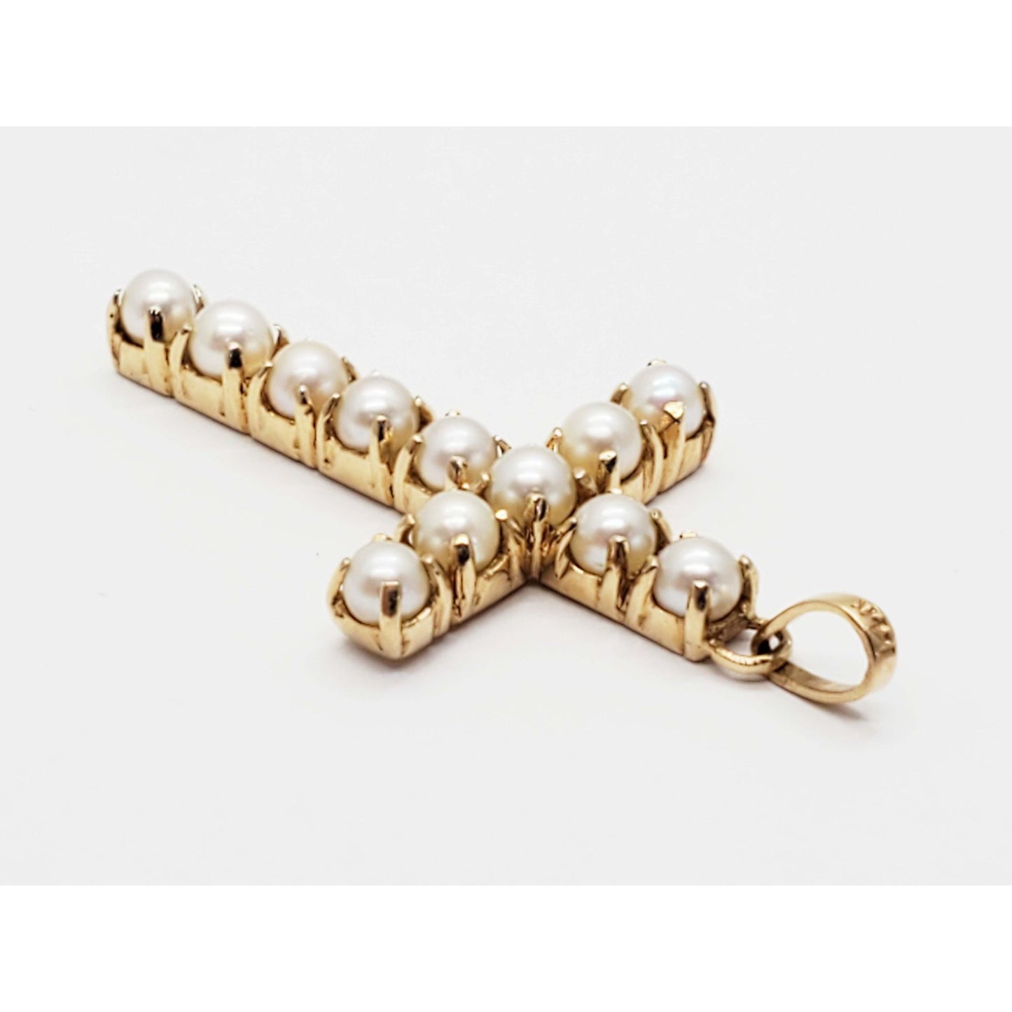 4mm Pearl Cross Pendant 14k Gold