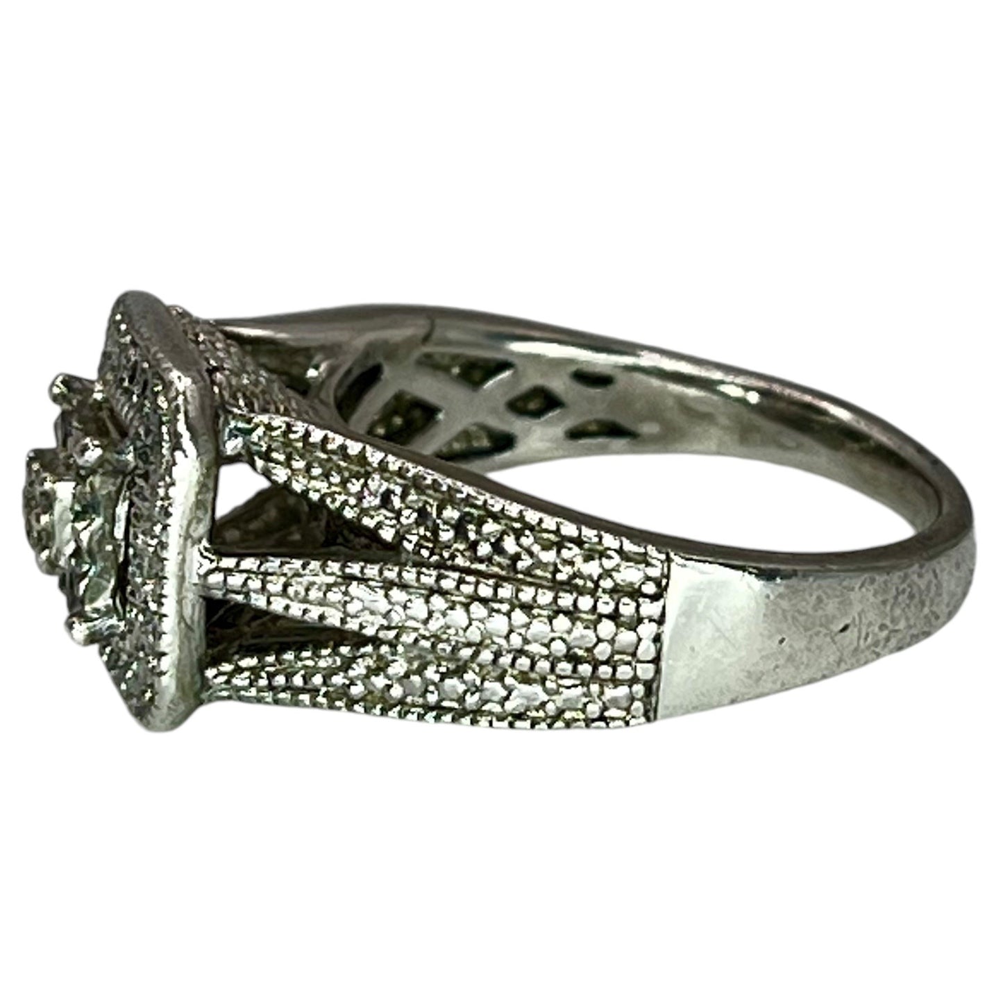 Vintage 925 Sterling Silver Statement Ring Size 4.75 Cluster CZ Square