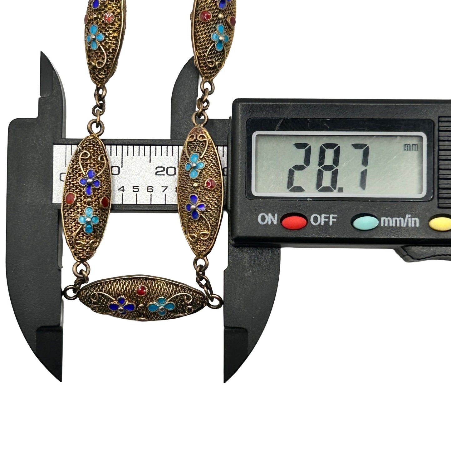 Vintage Chinese Export Gilt Silver Enamel Cloisonné Filigree - 26" Necklace