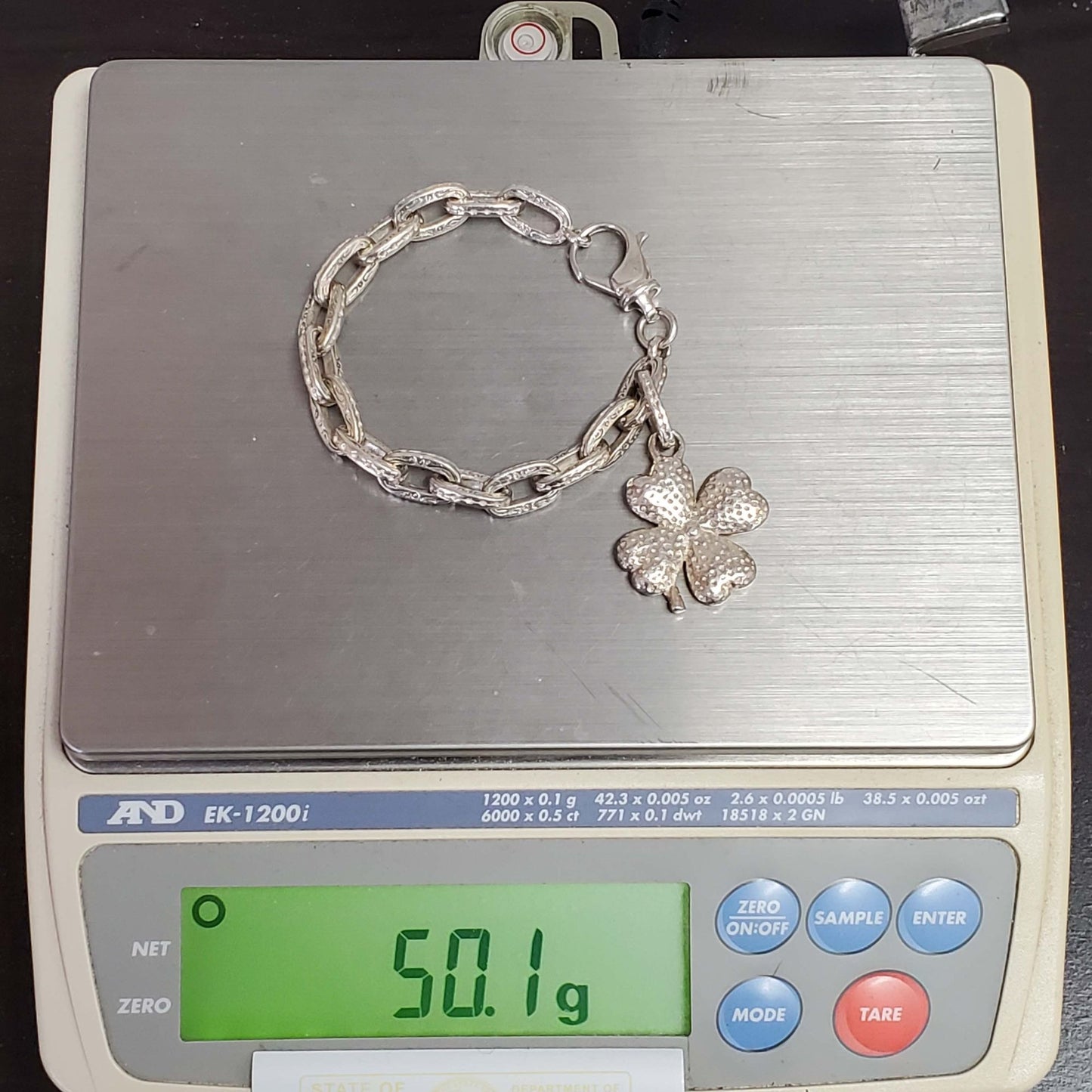 Lucky Four Leaf Clover Charm Pendant Bracelet Sterling Silver