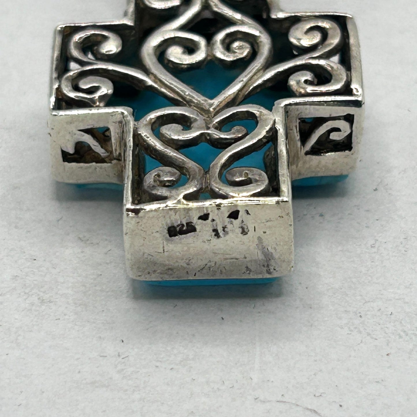 Native American NF Double Sided Turquoise Cross 925 Sterling Silver Pendant