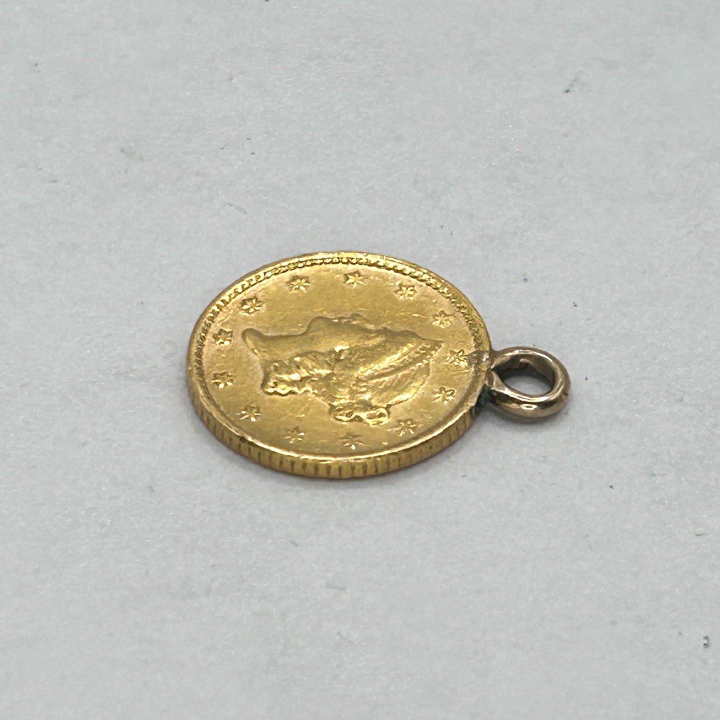 Genuine 1853 Liberty Head $1 Coin Pendant 21.6k Yellow Gold - 1.8g