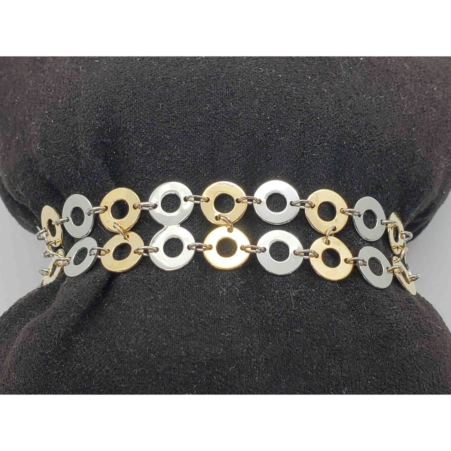 Bubble Design Two-Tone Collar Necklace & Bracelet Set 14k Yellow & White Gold