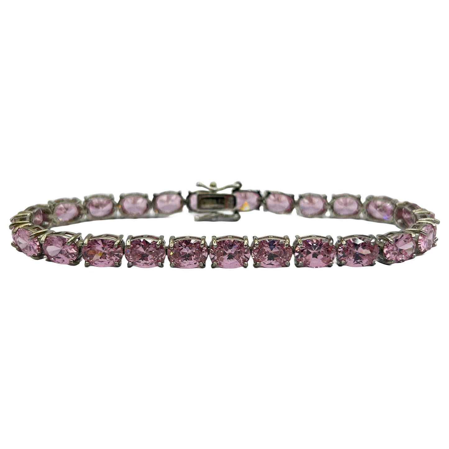 Pink Lab Sapphire Gemstone 8" Tennis Bracelet - 25 Stones