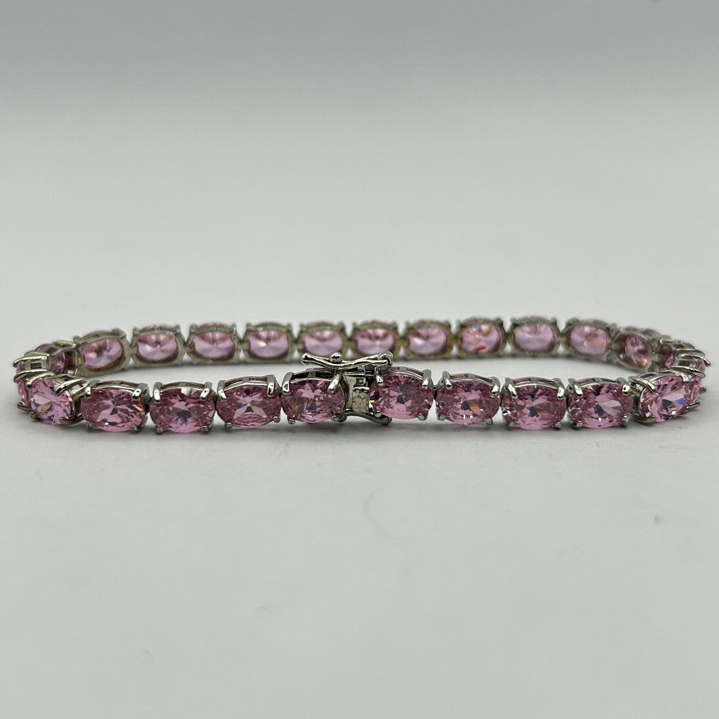 Pink Lab Sapphire Gemstone 8" Tennis Bracelet - 25 Stones