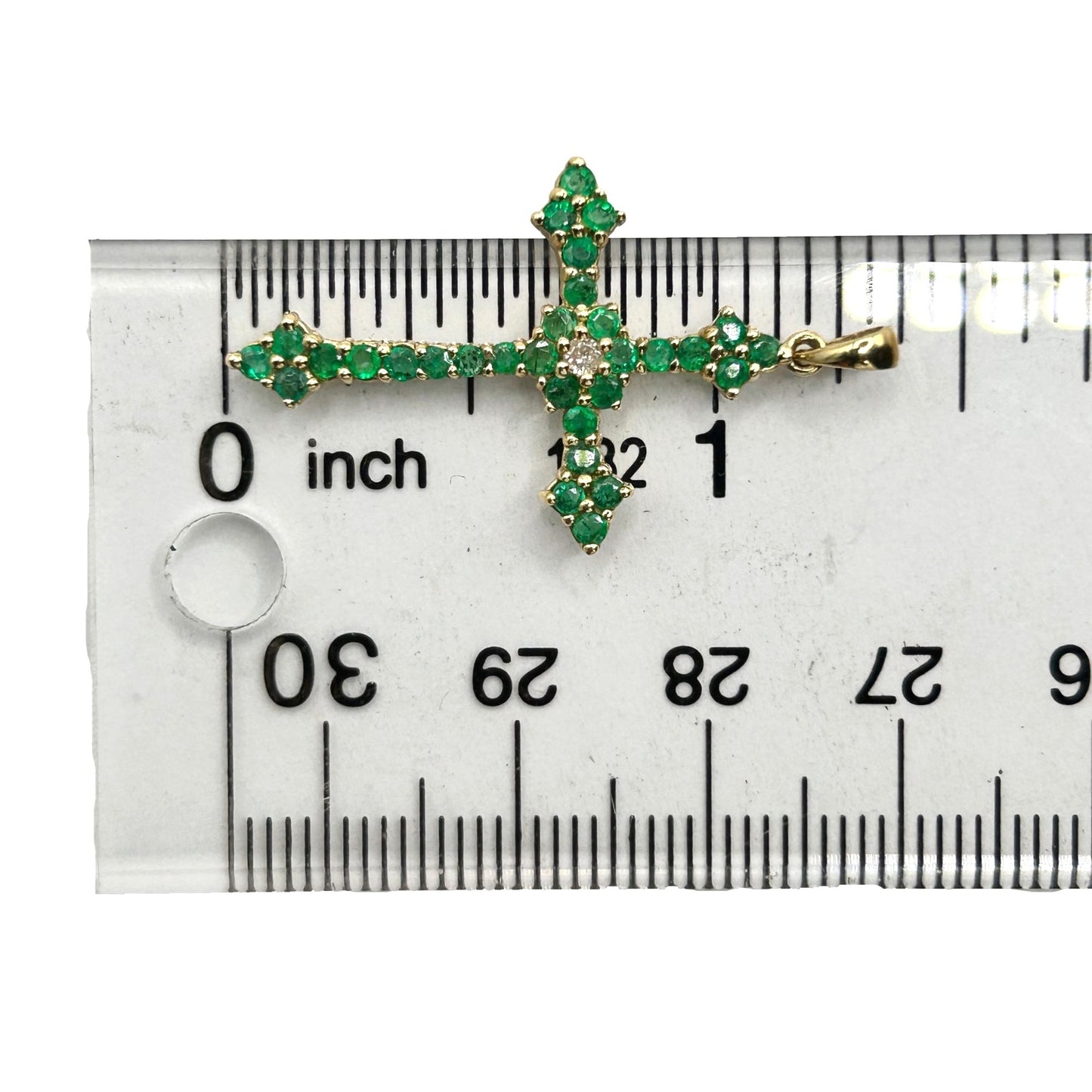 14k Yellow Gold Natural Emerald and Diamond Cross Pendant