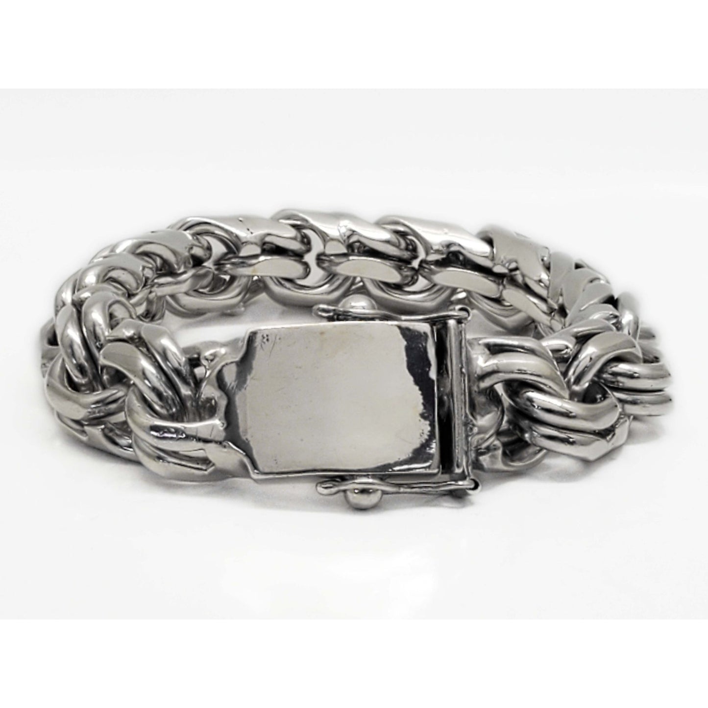 Mexico 18mm Solid Chino Link Chain Bracelet Sterling Silver 230.7 Grams