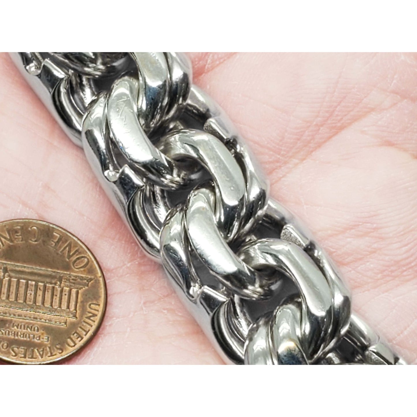Mexico 18mm Solid Chino Link Chain Bracelet Sterling Silver 230.7 Grams