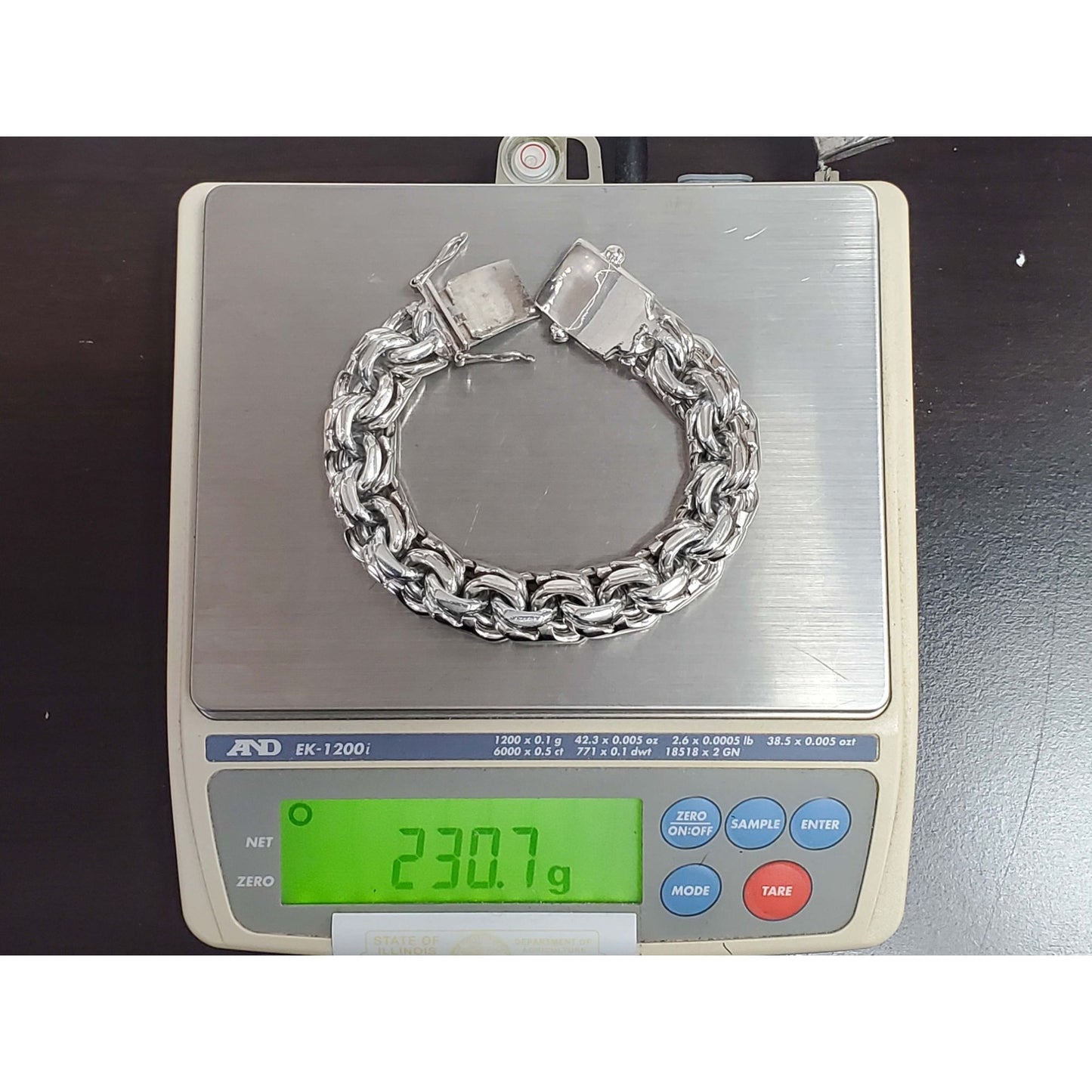 Mexico 18mm Solid Chino Link Chain Bracelet Sterling Silver 230.7 Grams