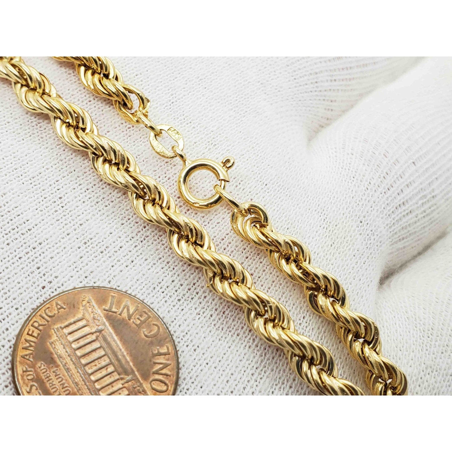 4.7mm Wide Rope Chain Necklace 14k Gold 21" Long