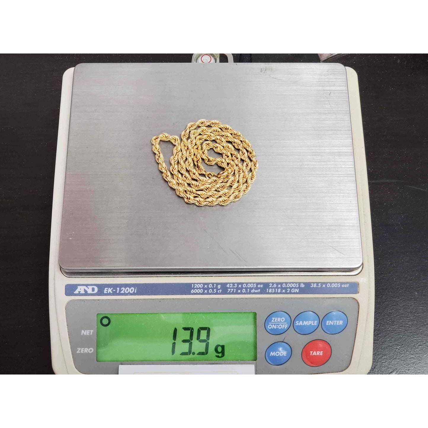 4.7mm Wide Rope Chain Necklace 14k Gold 21" Long