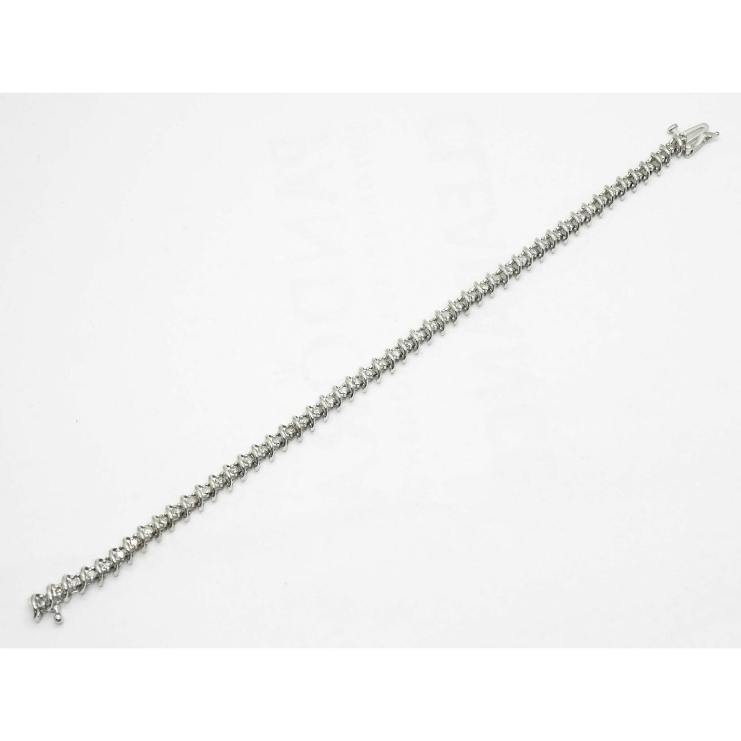 1.47 ctw Natural Diamond 5mm Wide S-Link Tennis Bracelet 7" Long 14k White Gold