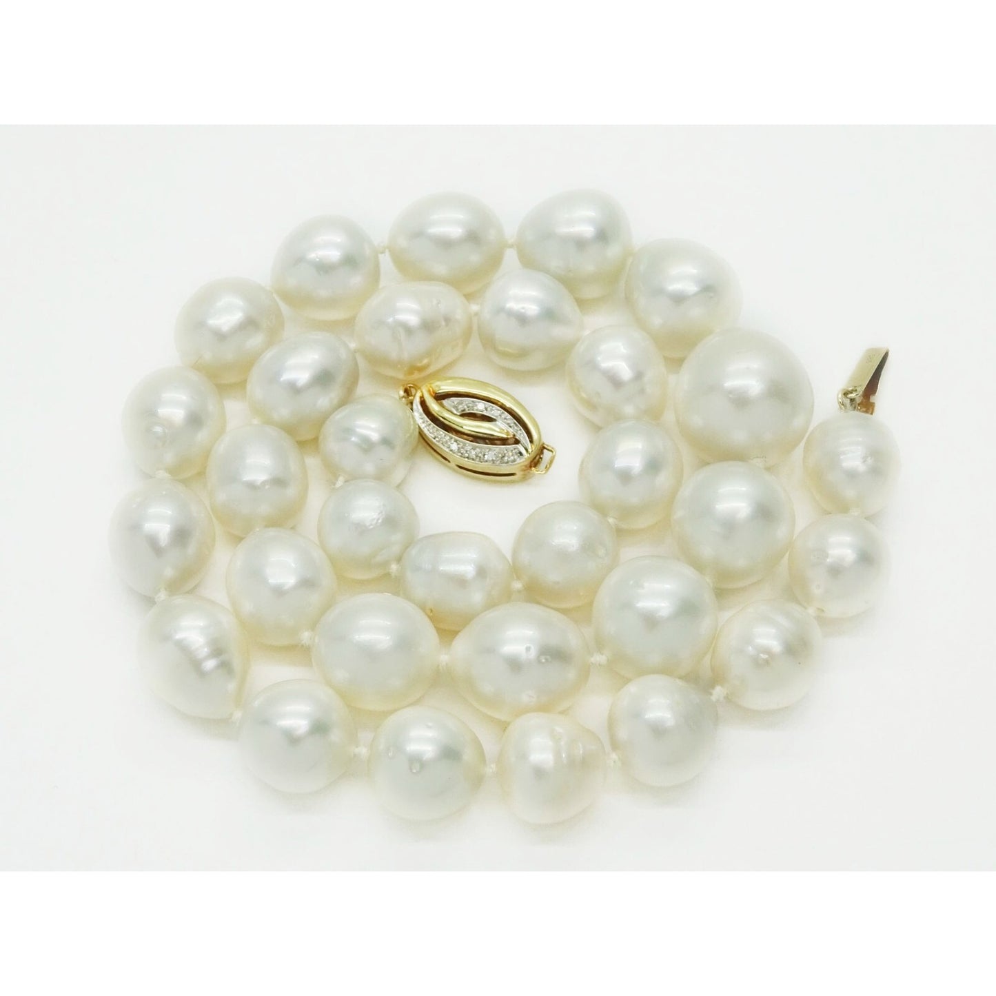 South Sea Pearl Bead Necklace with Diamond 14k Gold Clasp & GIA Report