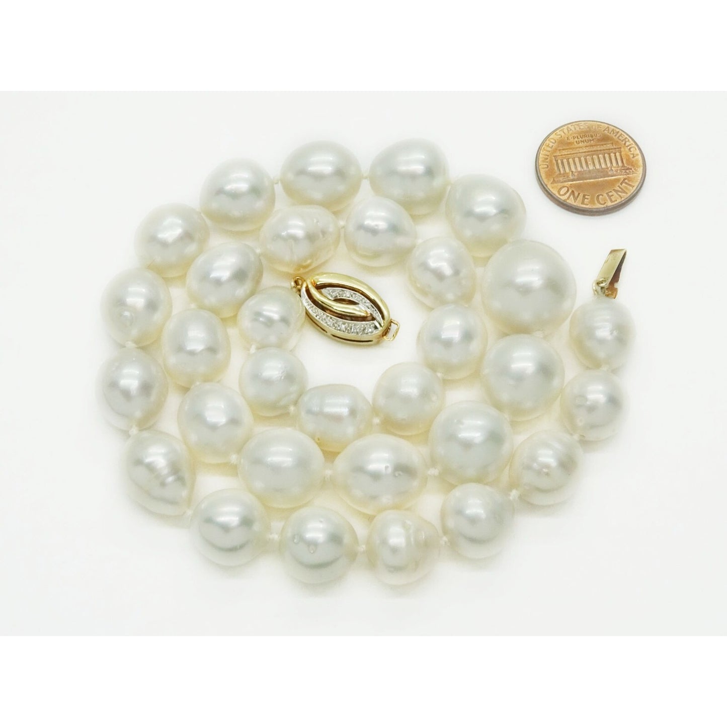 South Sea Pearl Bead Necklace with Diamond 14k Gold Clasp & GIA Report