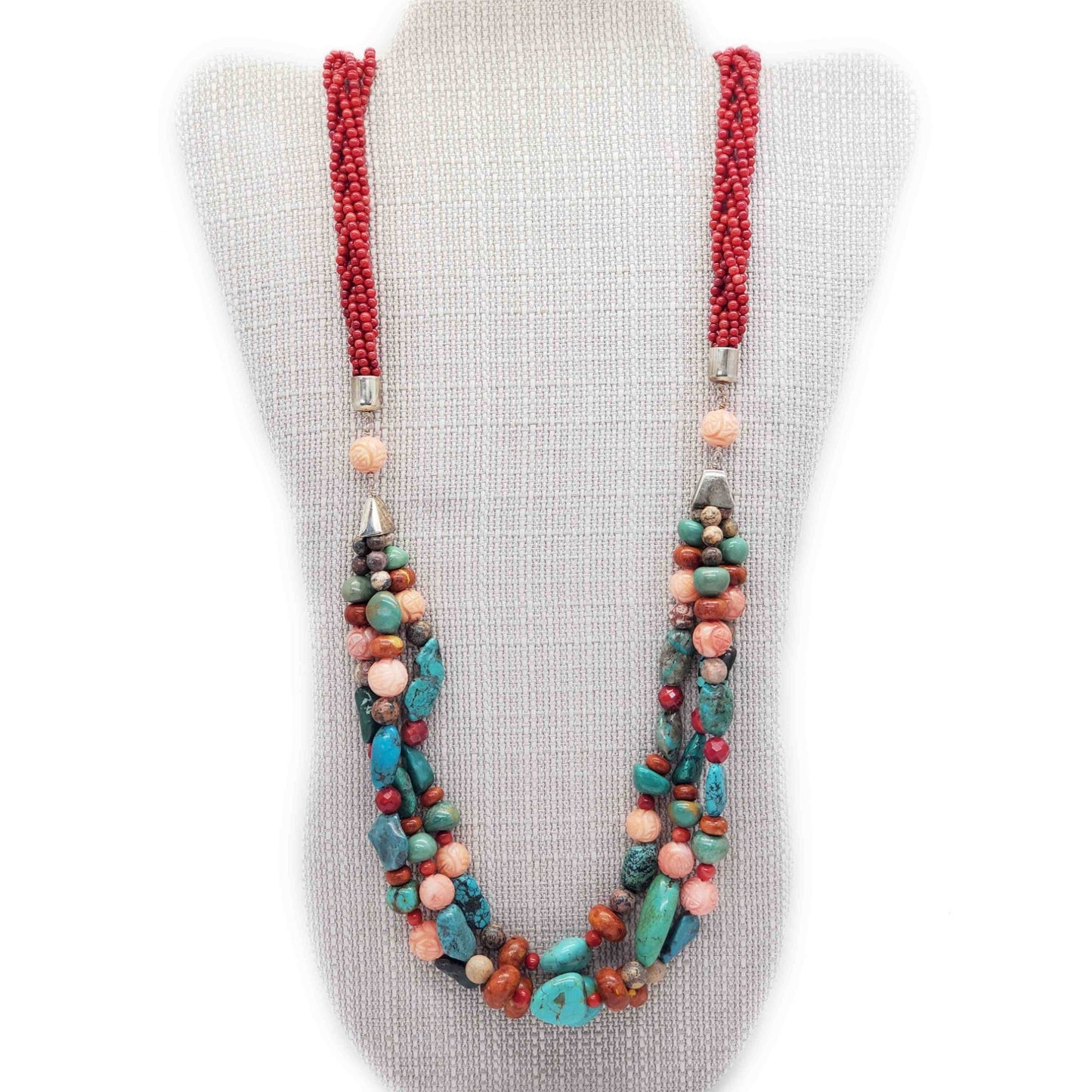 Jay King Turquoise & Red Coral Necklace & Bracelet Set Sterling Silver