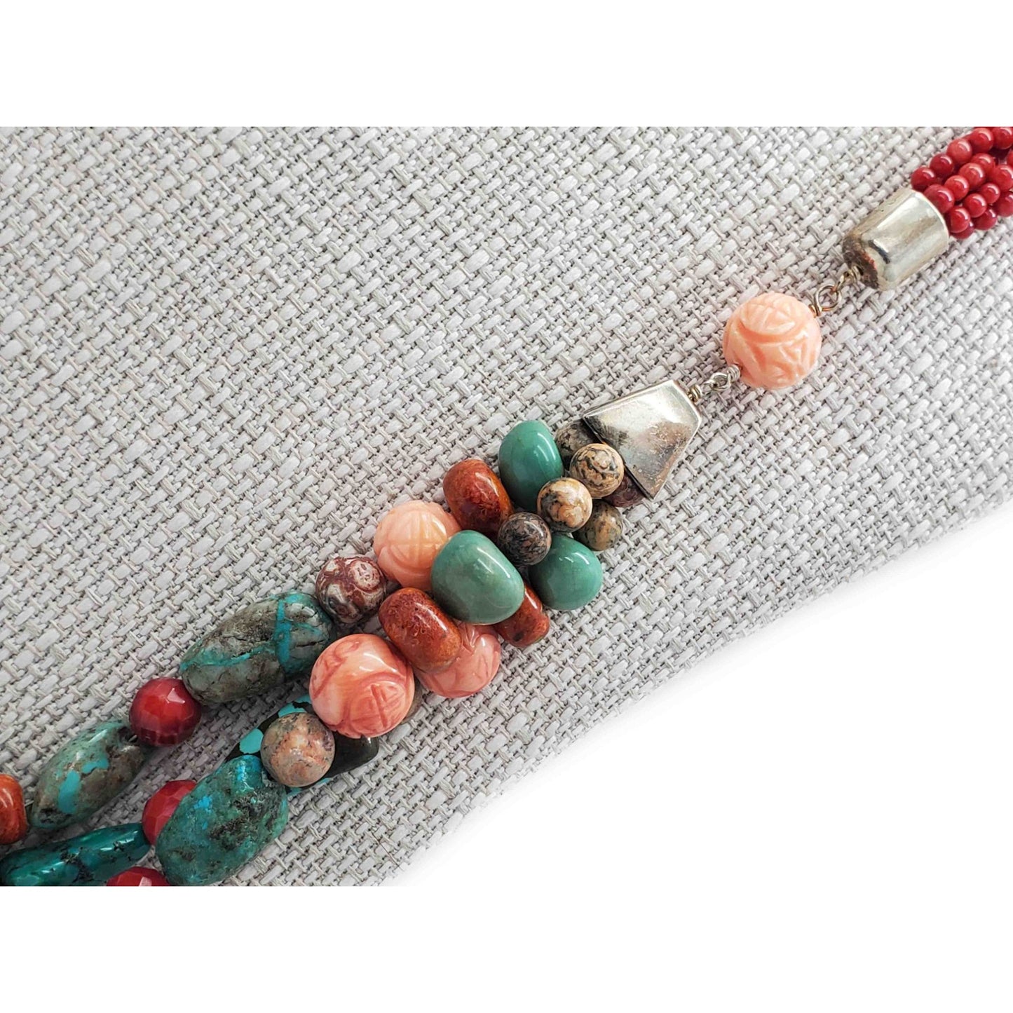 Jay King Turquoise & Red Coral Necklace & Bracelet Set Sterling Silver