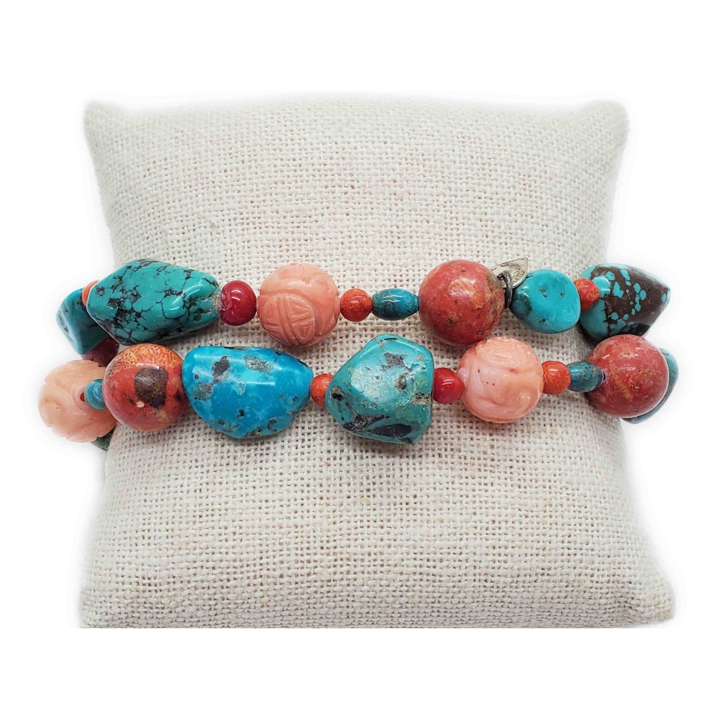 Jay King Turquoise & Red Coral Necklace & Bracelet Set Sterling Silver