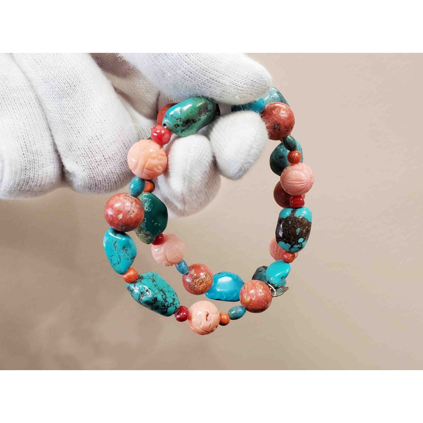 Jay King Turquoise & Red Coral Necklace & Bracelet Set Sterling Silver